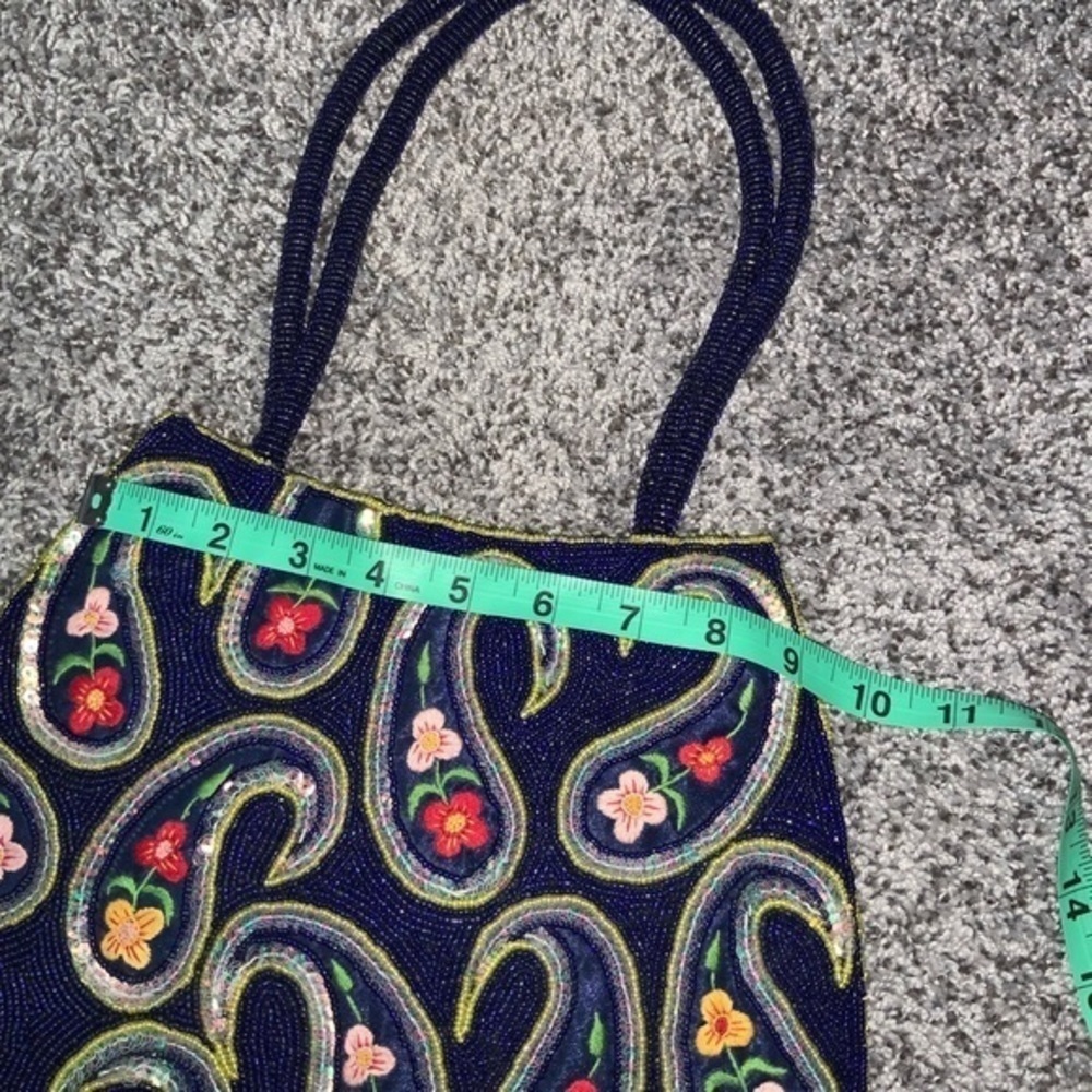 Unique/Rare Vintage Navy Beaded/Sequin/Embroidered Floral Paisley Shoulder Bag - Picture 8 of 14
